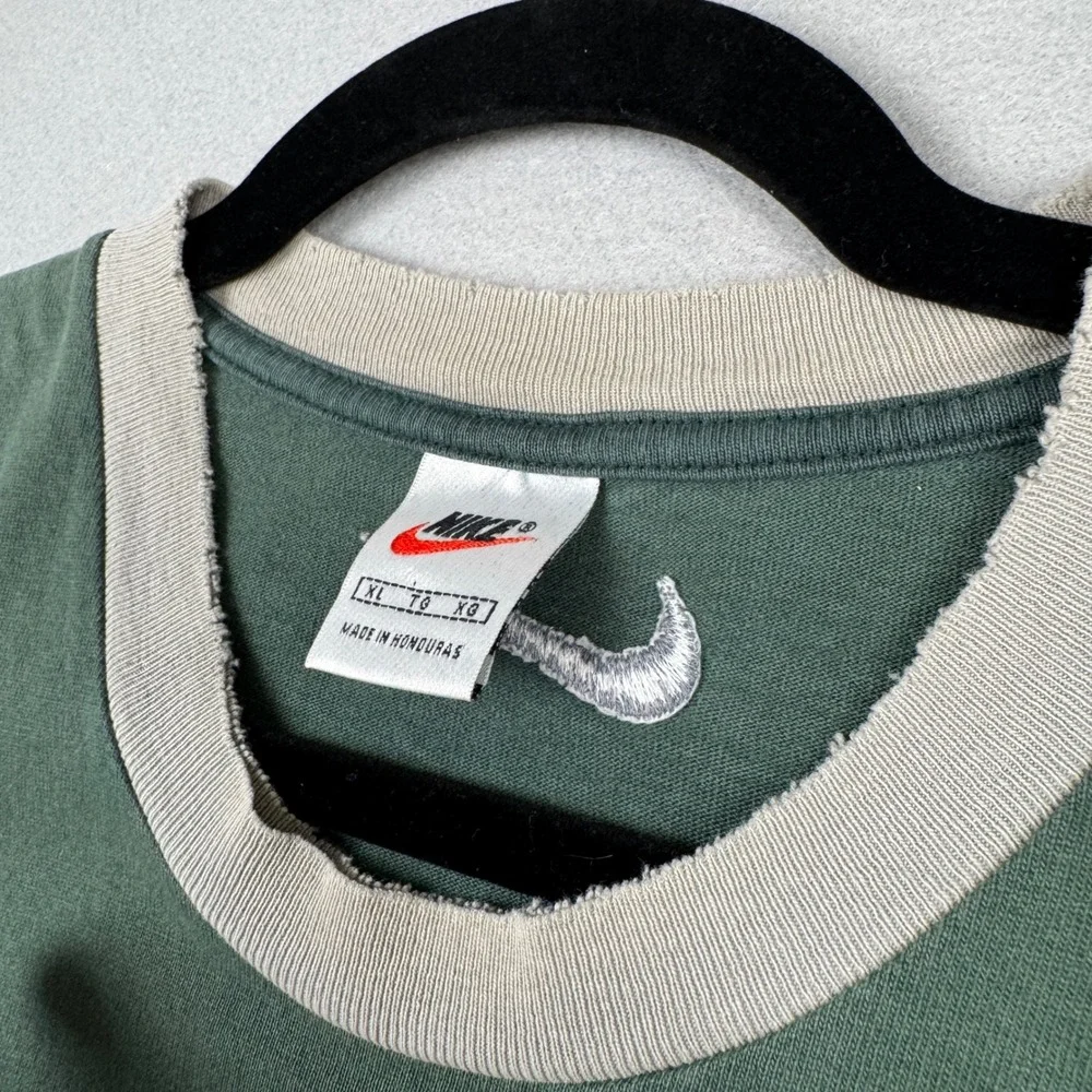 Vintage Y2K Nike Ringer T Shirt Mens XL Green Embroidered Center Swoosh 90s - Picture 7 of 9